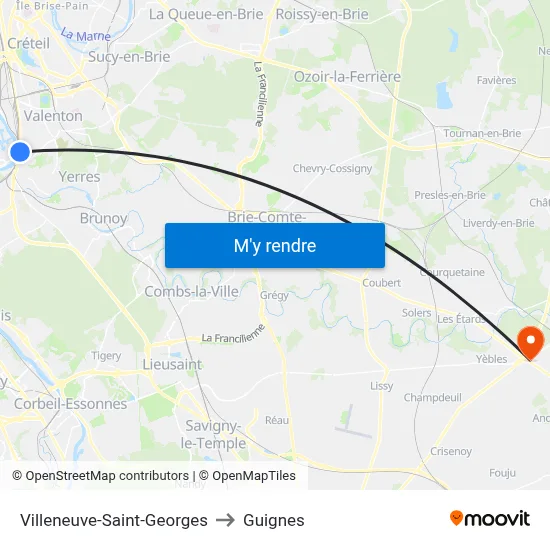 Villeneuve-Saint-Georges to Guignes map