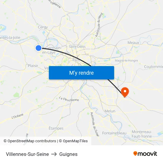 Villennes-Sur-Seine to Guignes map