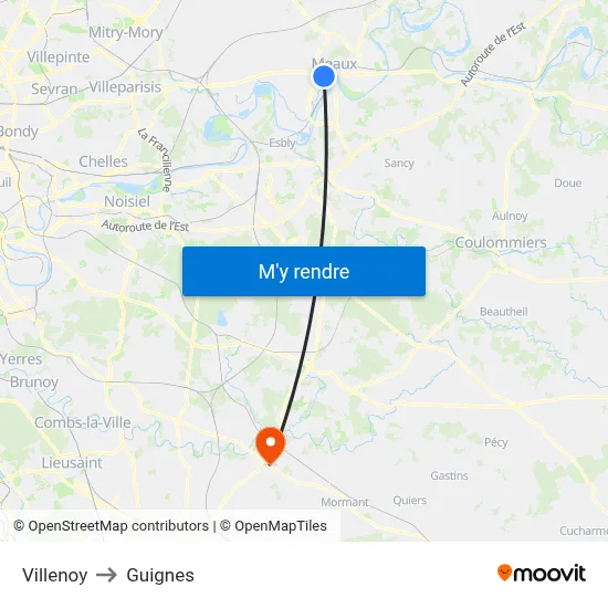Villenoy to Guignes map