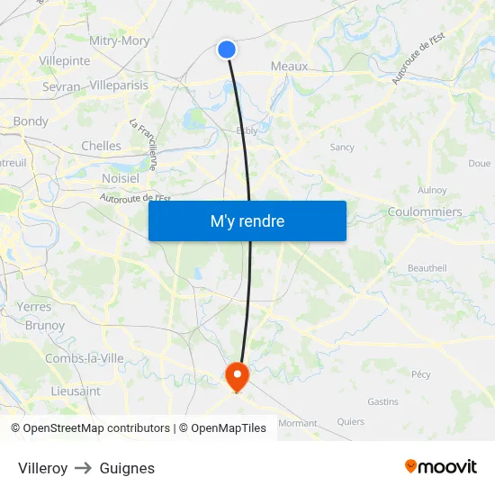 Villeroy to Guignes map
