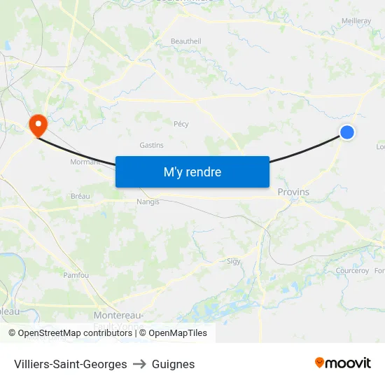 Villiers-Saint-Georges to Guignes map