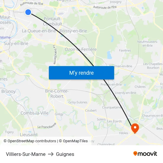 Villiers-Sur-Marne to Guignes map