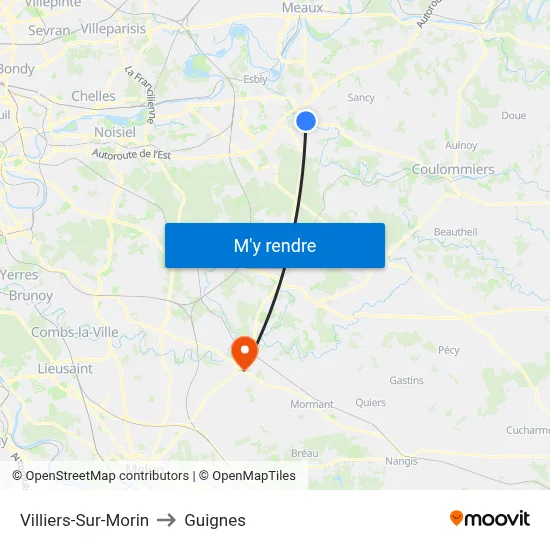 Villiers-Sur-Morin to Guignes map