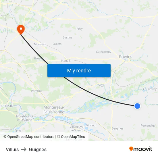 Villuis to Guignes map