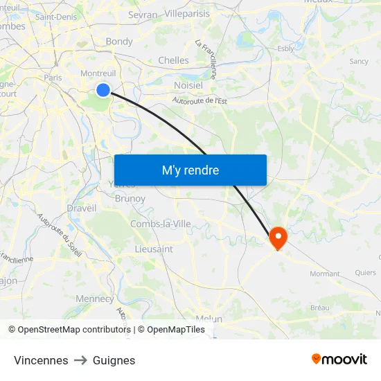 Vincennes to Guignes map