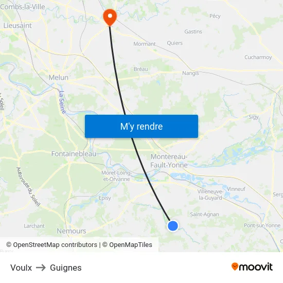 Voulx to Guignes map