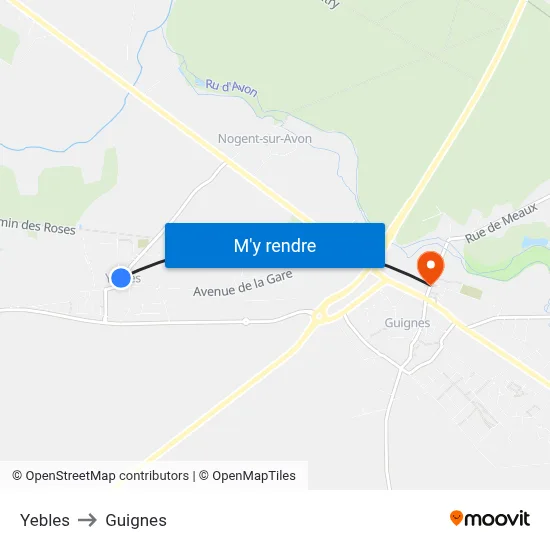 Yebles to Guignes map