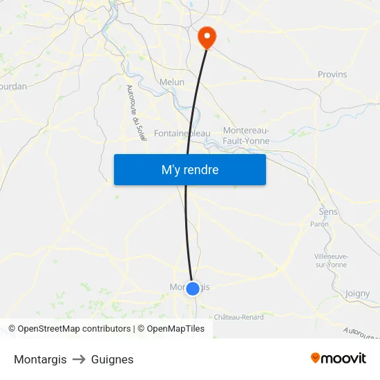 Montargis to Guignes map