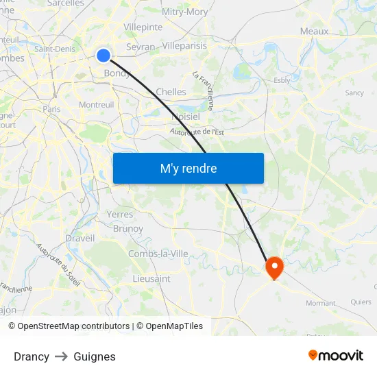 Drancy to Guignes map