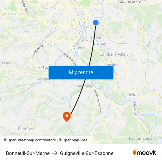 Bonneuil-Sur-Marne to Guigneville-Sur-Essonne map