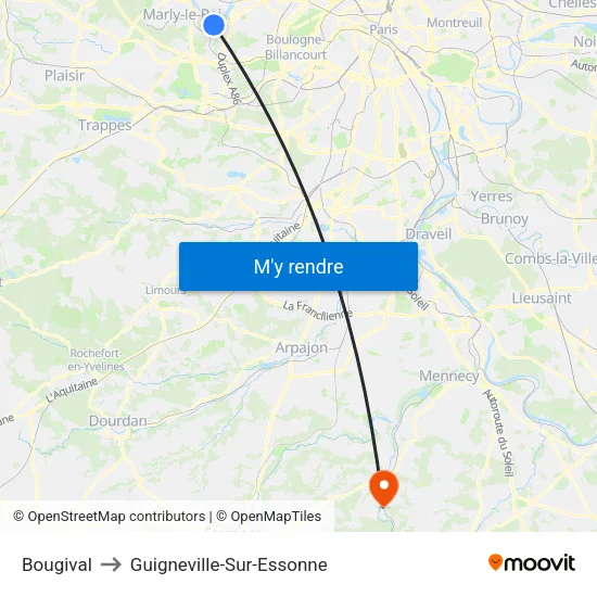 Bougival to Guigneville-Sur-Essonne map