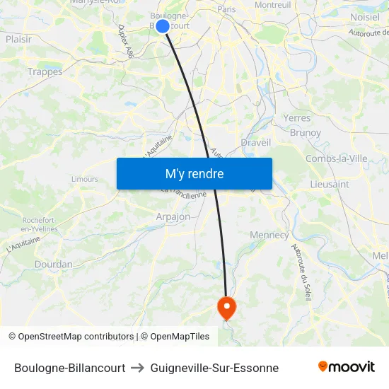 Boulogne-Billancourt to Guigneville-Sur-Essonne map