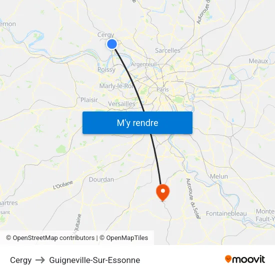 Cergy to Guigneville-Sur-Essonne map