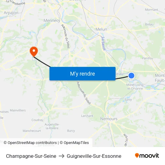 Champagne-Sur-Seine to Guigneville-Sur-Essonne map