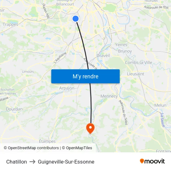 Chatillon to Guigneville-Sur-Essonne map
