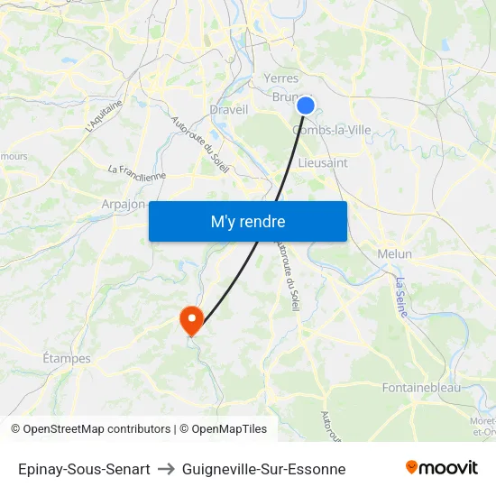 Epinay-Sous-Senart to Guigneville-Sur-Essonne map