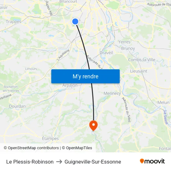 Le Plessis-Robinson to Guigneville-Sur-Essonne map