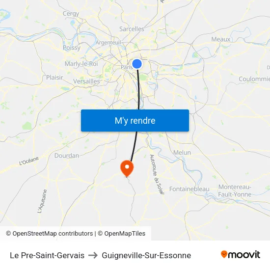 Le Pre-Saint-Gervais to Guigneville-Sur-Essonne map