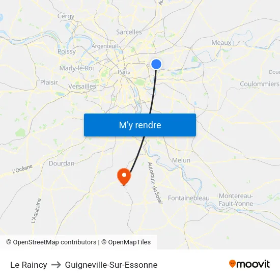 Le Raincy to Guigneville-Sur-Essonne map