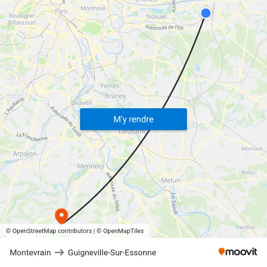 Montevrain to Guigneville-Sur-Essonne map