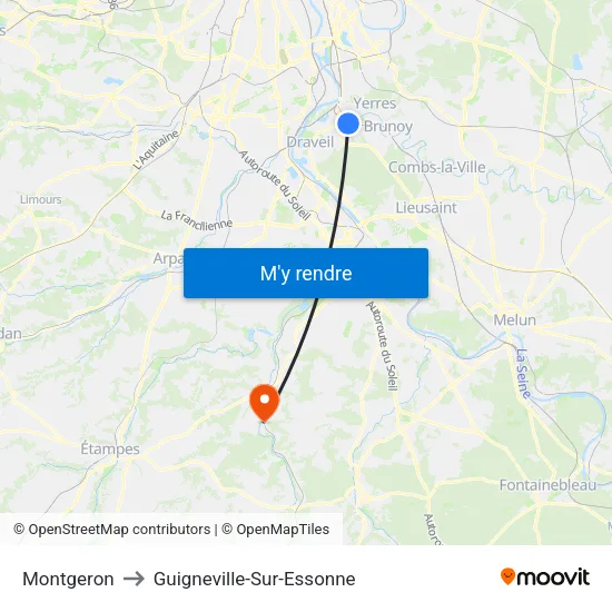 Montgeron to Guigneville-Sur-Essonne map