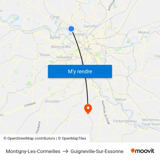 Montigny-Les-Cormeilles to Guigneville-Sur-Essonne map