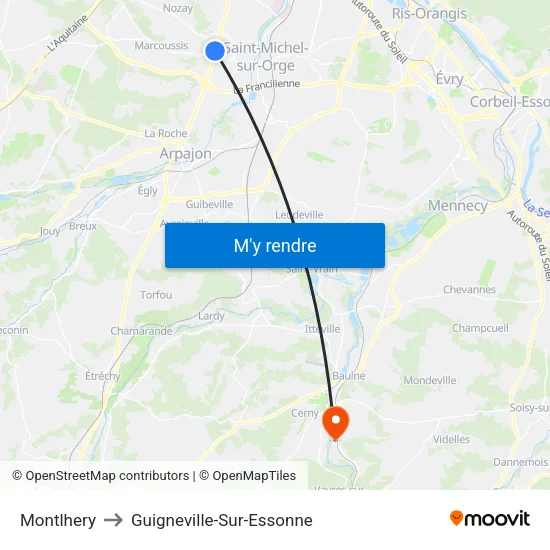Montlhery to Guigneville-Sur-Essonne map