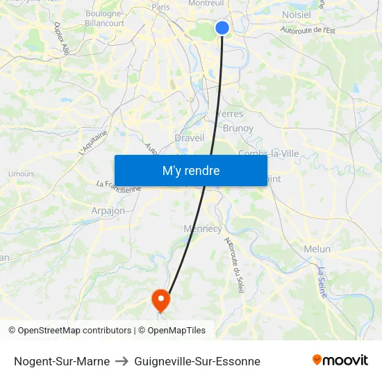 Nogent-Sur-Marne to Guigneville-Sur-Essonne map