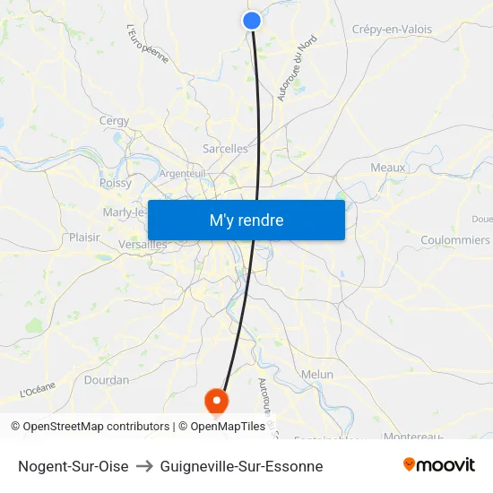 Nogent-Sur-Oise to Guigneville-Sur-Essonne map