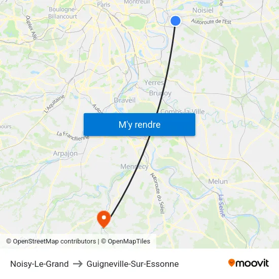 Noisy-Le-Grand to Guigneville-Sur-Essonne map