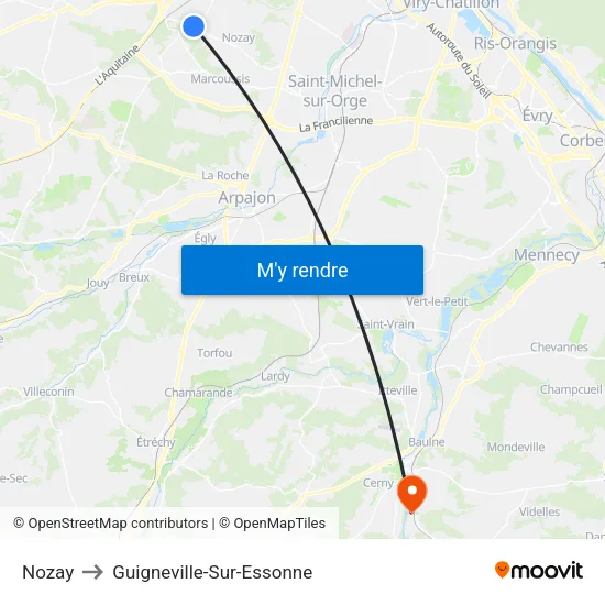 Nozay to Guigneville-Sur-Essonne map