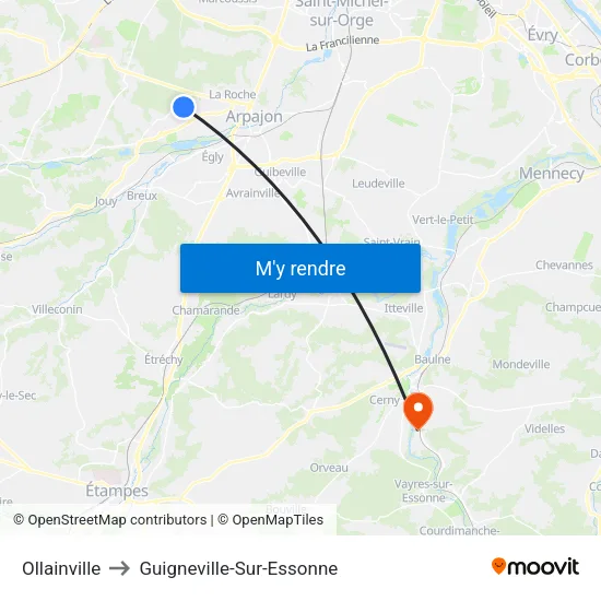 Ollainville to Guigneville-Sur-Essonne map