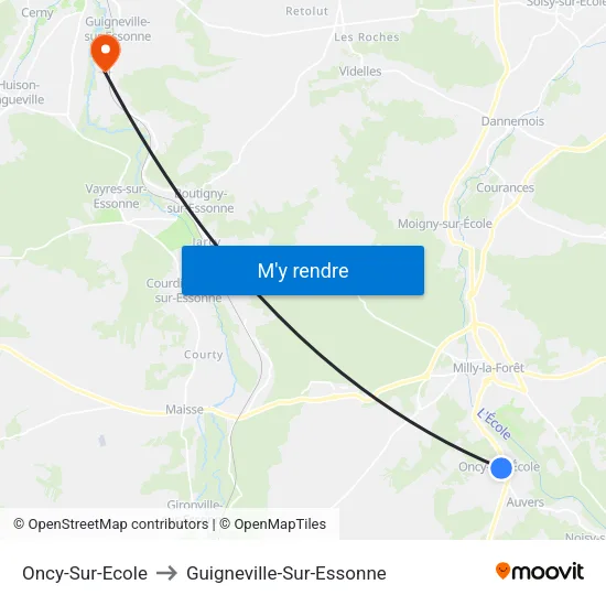 Oncy-Sur-Ecole to Guigneville-Sur-Essonne map