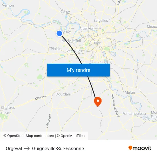 Orgeval to Guigneville-Sur-Essonne map