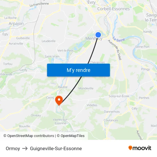Ormoy to Guigneville-Sur-Essonne map