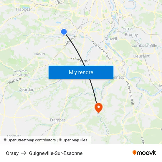 Orsay to Guigneville-Sur-Essonne map