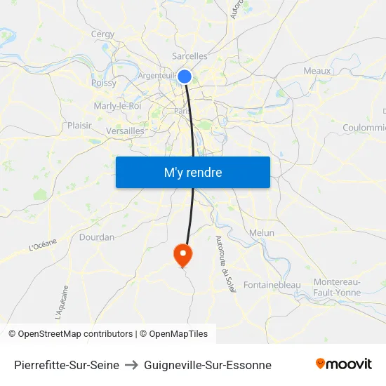 Pierrefitte-Sur-Seine to Guigneville-Sur-Essonne map