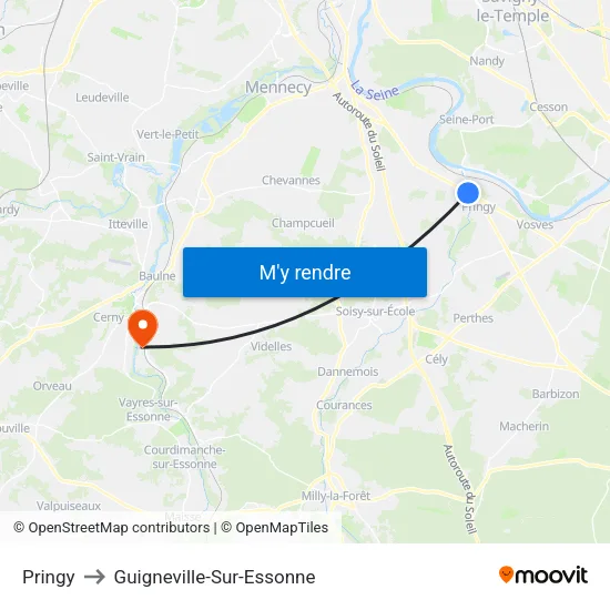 Pringy to Guigneville-Sur-Essonne map