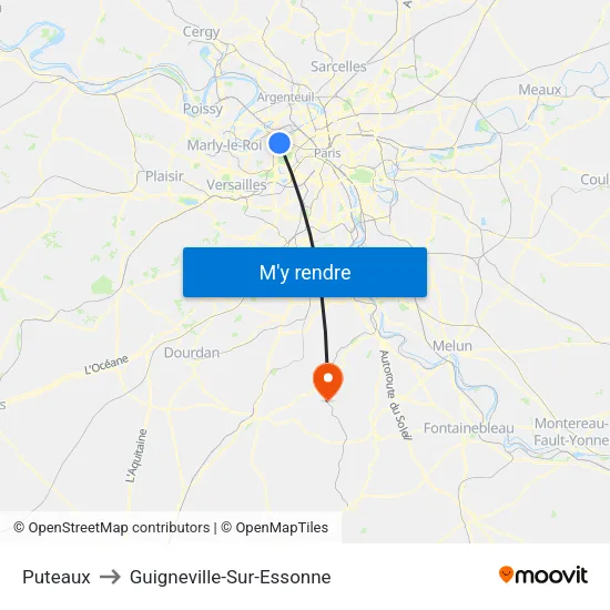 Puteaux to Guigneville-Sur-Essonne map