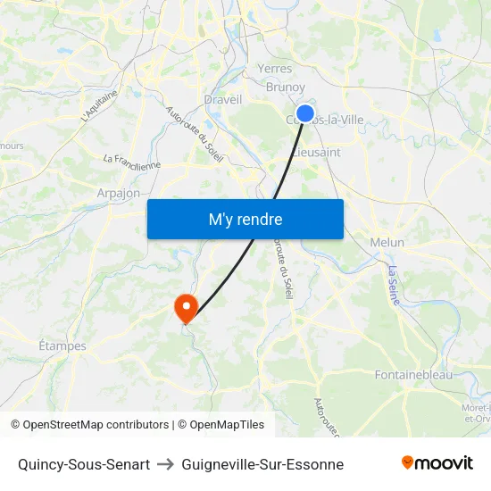 Quincy-Sous-Senart to Guigneville-Sur-Essonne map