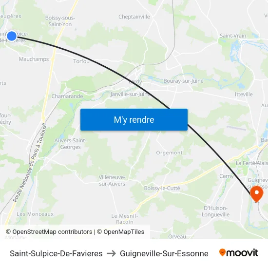Saint-Sulpice-De-Favieres to Guigneville-Sur-Essonne map