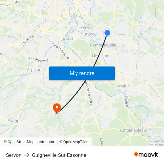 Servon to Guigneville-Sur-Essonne map