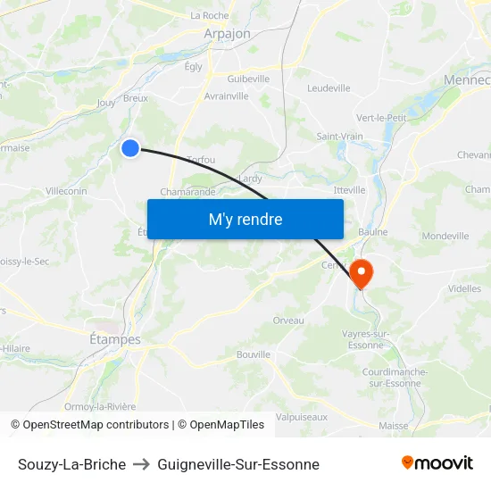 Souzy-La-Briche to Guigneville-Sur-Essonne map