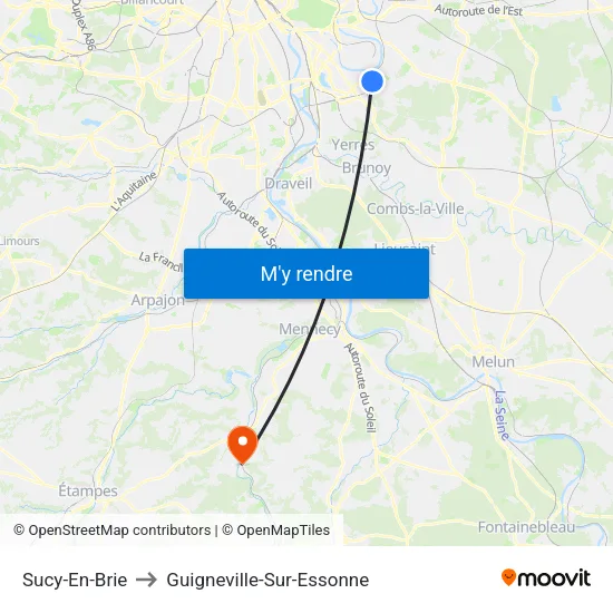 Sucy-En-Brie to Guigneville-Sur-Essonne map