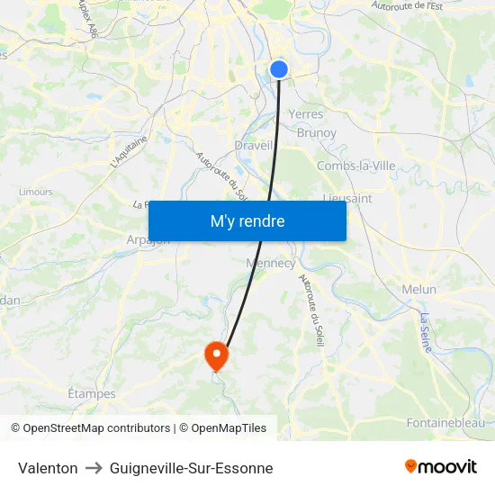 Valenton to Guigneville-Sur-Essonne map