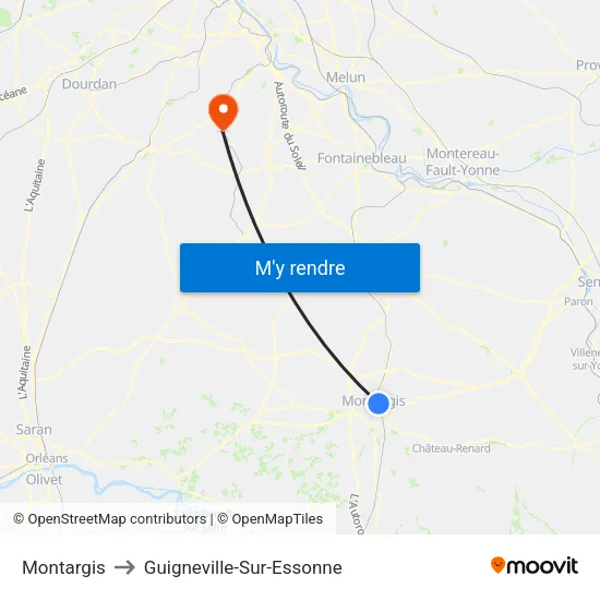 Montargis to Guigneville-Sur-Essonne map