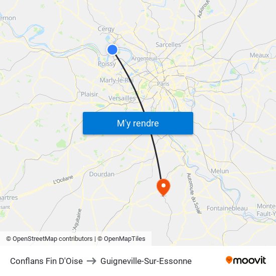 Conflans Fin D'Oise to Guigneville-Sur-Essonne map