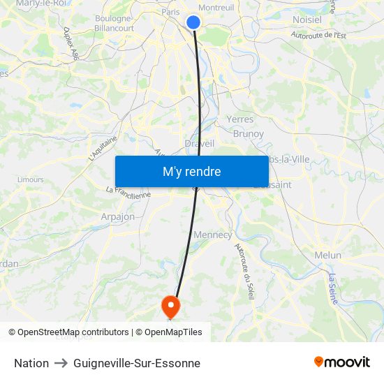 Nation to Guigneville-Sur-Essonne map