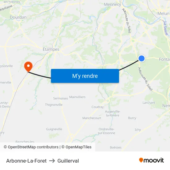 Arbonne-La-Foret to Guillerval map