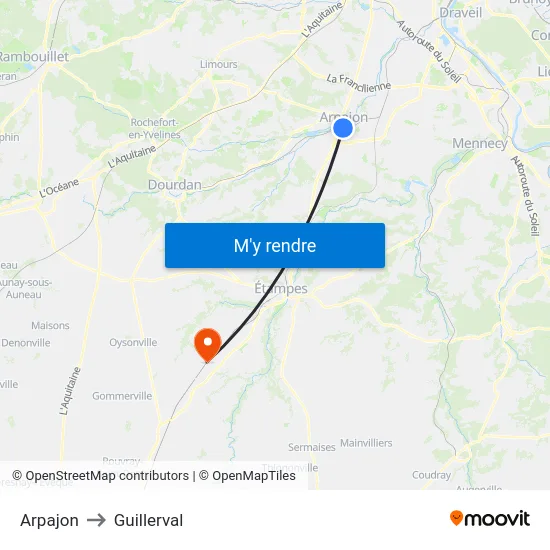Arpajon to Guillerval map